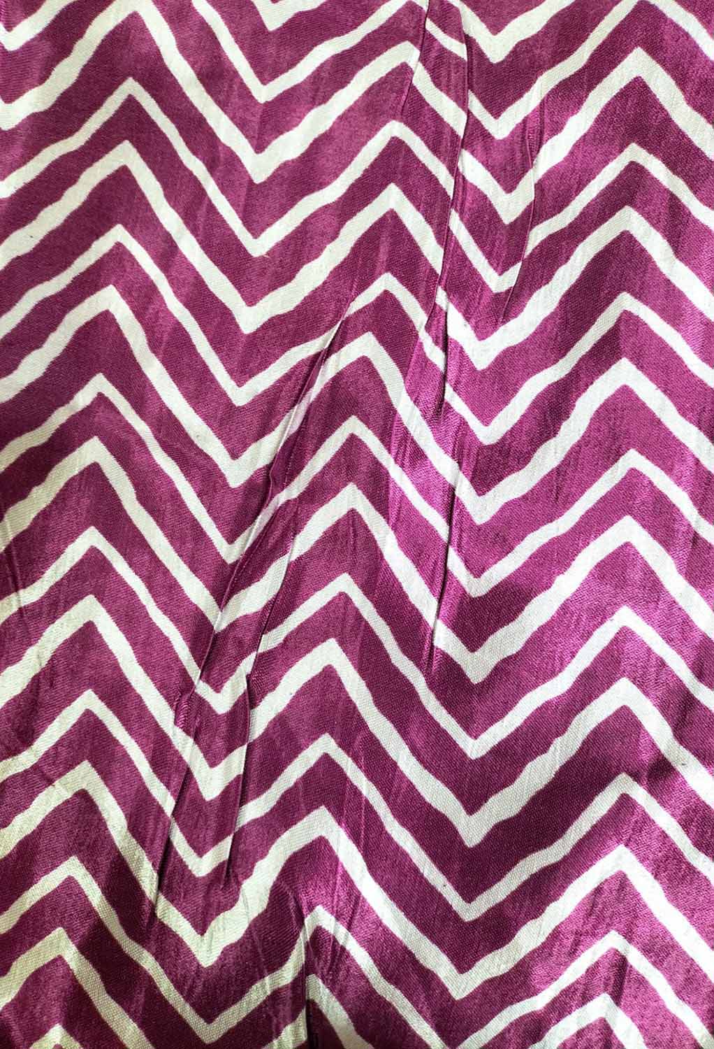 Purple Digital Printed Gajji Silk Zig Zag Design Fabric ( 1 Mtr ) - Luxurion World