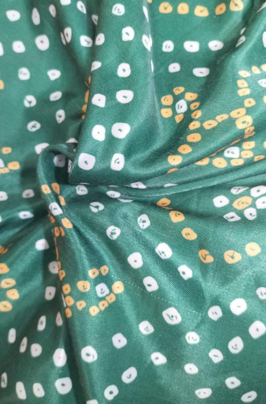 Green Digital Printed Gajji Silk Bandhani Design Fabric ( 1 Mtr ) - Luxurion World