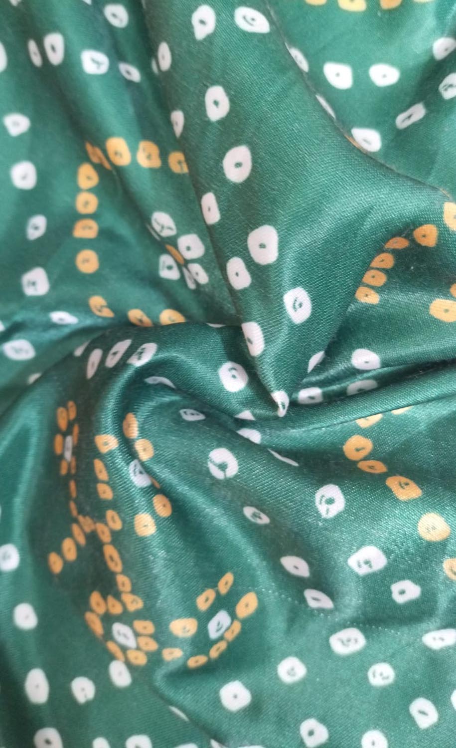Green Digital Printed Gajji Silk Bandhani Design Fabric ( 1 Mtr ) - Luxurion World