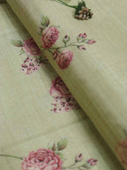 Green Digital Printed Tussar Silk Fabric ( 1 Mtr ) - Luxurion World