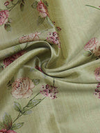 Green Digital Printed Tussar Silk Fabric ( 1 Mtr ) - Luxurion World