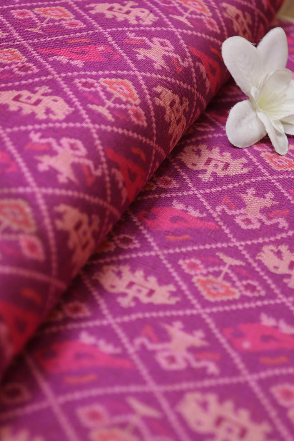 Purple Digital Printed Patola Tussar Silk Fabric ( 1 Mtr )