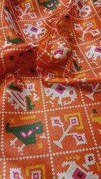 Orange Patola Tussar Silk Fabric - Digital Print (1 Mtr) - Luxurion World