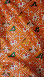 Orange Patola Tussar Silk Fabric - Digital Print (1 Mtr) - Luxurion World
