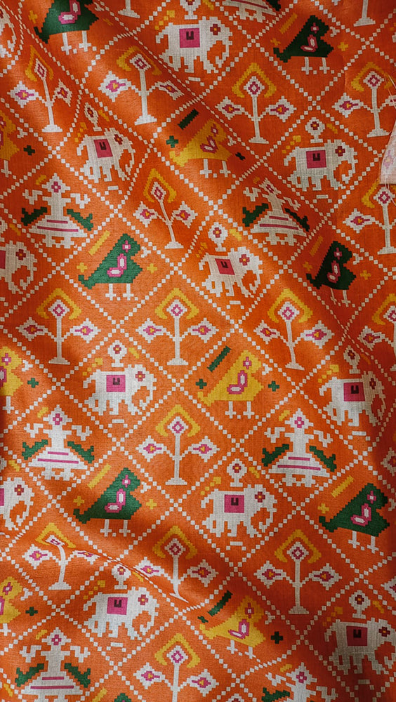 Orange Patola Tussar Silk Fabric - Digital Print (1 Mtr) - Luxurion World
