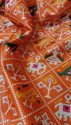 Orange Patola Tussar Silk Fabric - Digital Print (1 Mtr) - Luxurion World