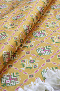 Yellow Digital Printed Tussar Silk Patola Design Fabric ( 1 Mtr ) - Luxurion World