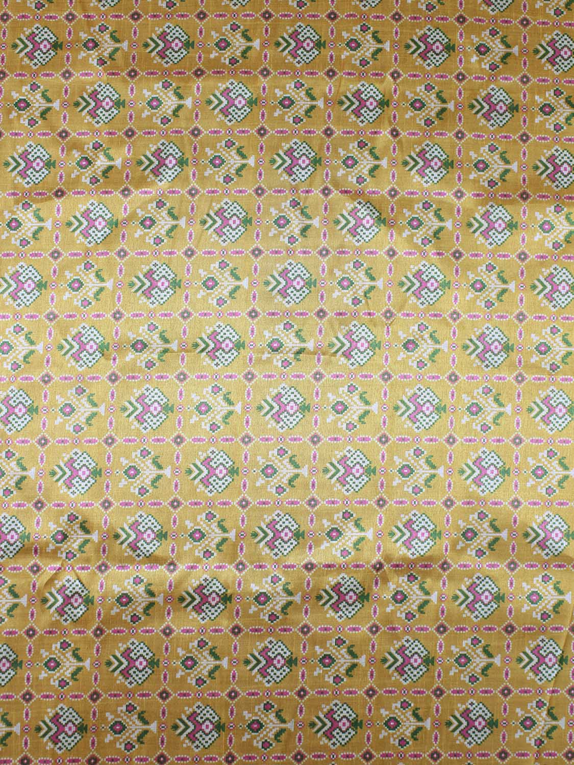 Yellow Digital Printed Tussar Silk Patola Design Fabric ( 1 Mtr ) - Luxurion World