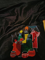 Black Hand Painted Cotton Silk Blouse Fabric (1 Mtr) - Luxurion World