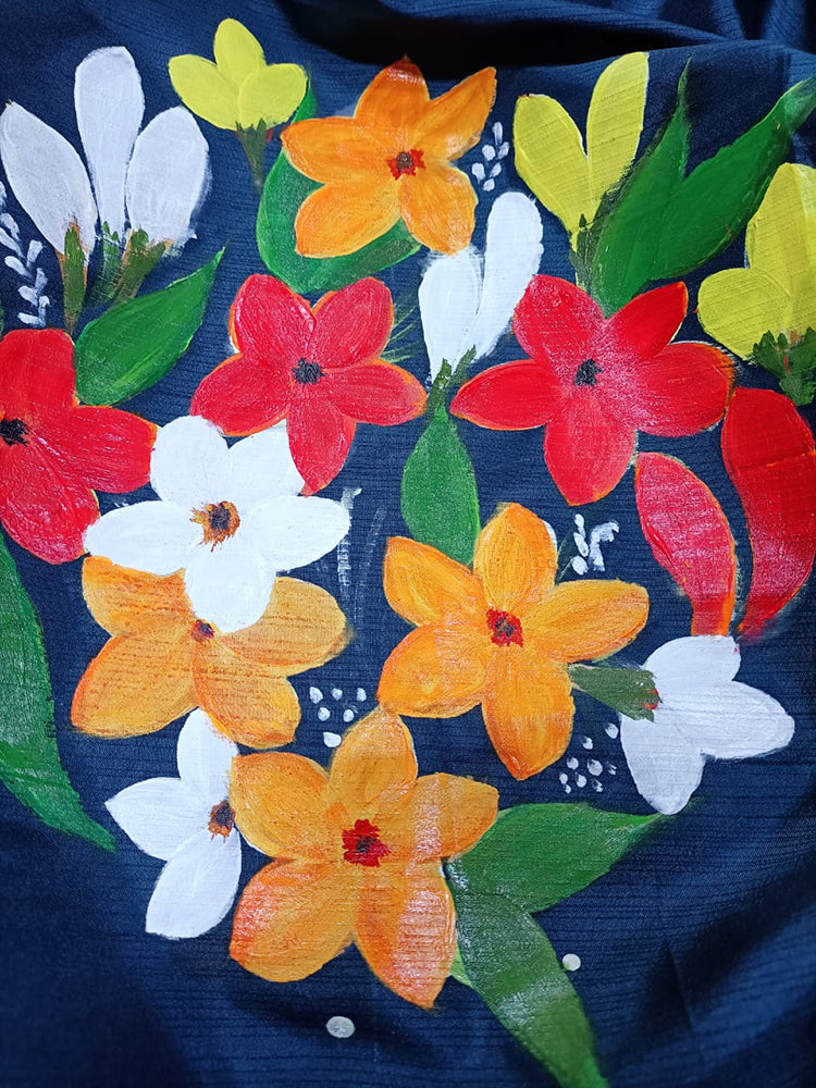 Blue Hand Painted Silk Blouse Fabric (1 Mtr) - Luxurion World