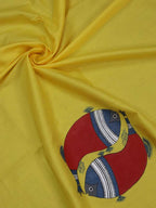 Yellow Hand Painted Cotton Satin Fish Design Blouse Fabric (1 Mtr) - Luxurion World