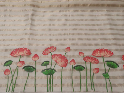 Dyeable Hand Painted Chanderi Silk Flower Design Blouse Fabric ( 1 Mtr ) - Luxurion World