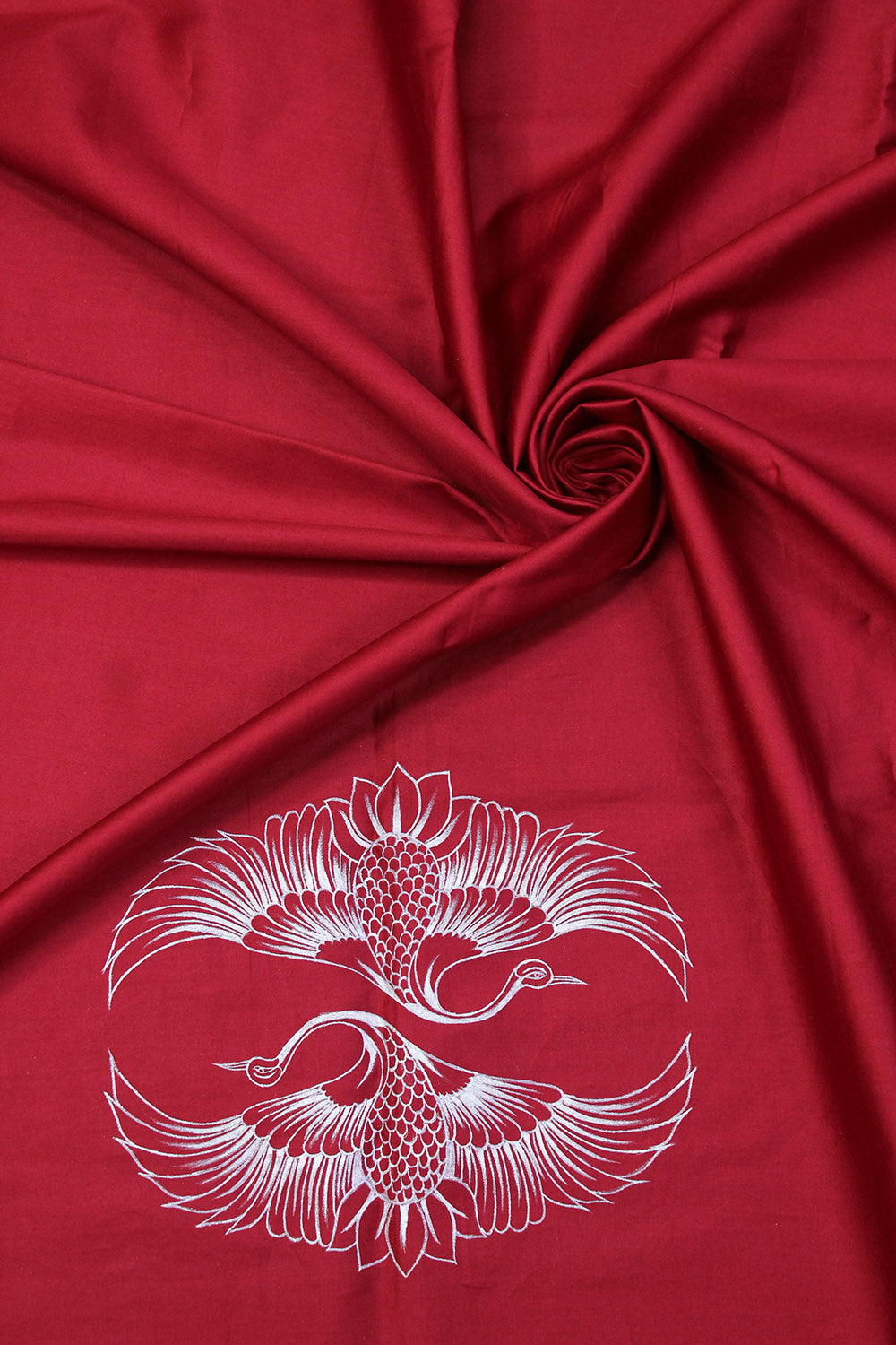 Red Hand Painted Cotton Satin Blouse Fabric ( 1 Mtr )