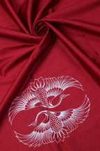 Red Hand Painted Cotton Satin Blouse Fabric ( 1 Mtr ) - Luxurion World