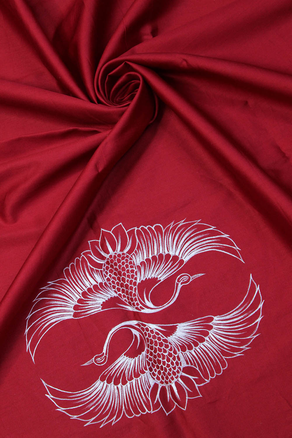 Red Hand Painted Cotton Satin Blouse Fabric ( 1 Mtr ) - Luxurion World