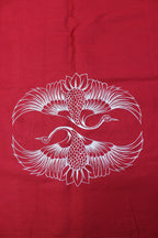 Red Hand Painted Cotton Satin Blouse Fabric ( 1 Mtr ) - Luxurion World