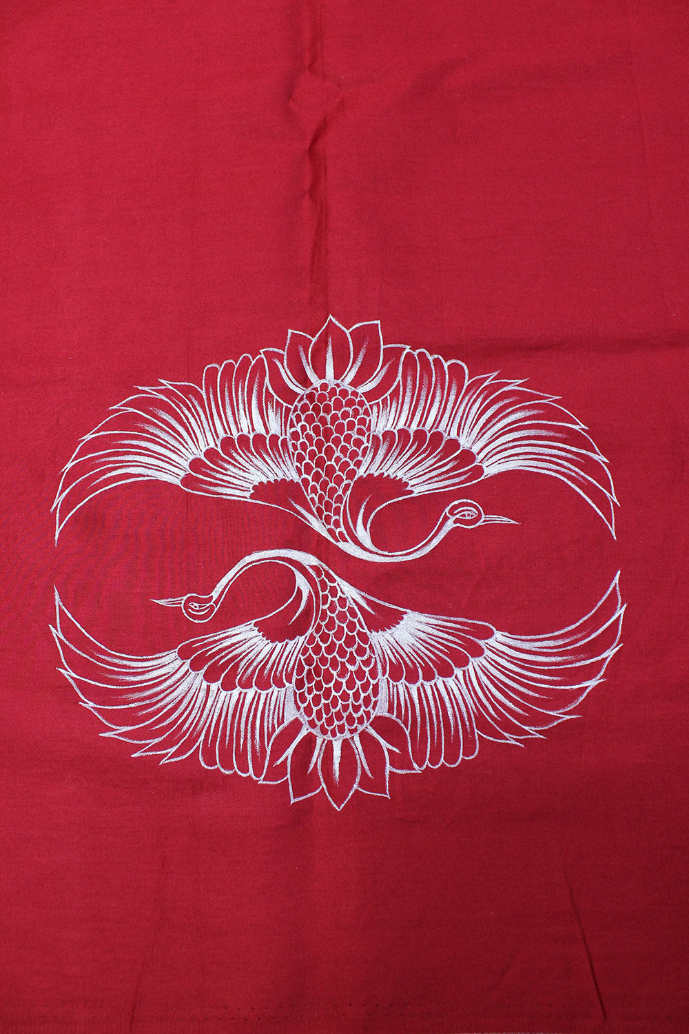 Red Hand Painted Cotton Satin Blouse Fabric ( 1 Mtr ) - Luxurion World