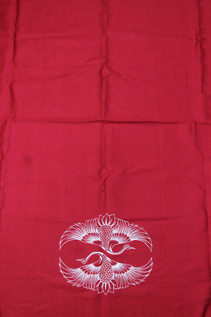 Red Hand Painted Cotton Satin Blouse Fabric ( 1 Mtr ) - Luxurion World