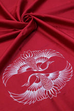 Red Hand Painted Cotton Satin Blouse Fabric ( 1 Mtr ) - Luxurion World