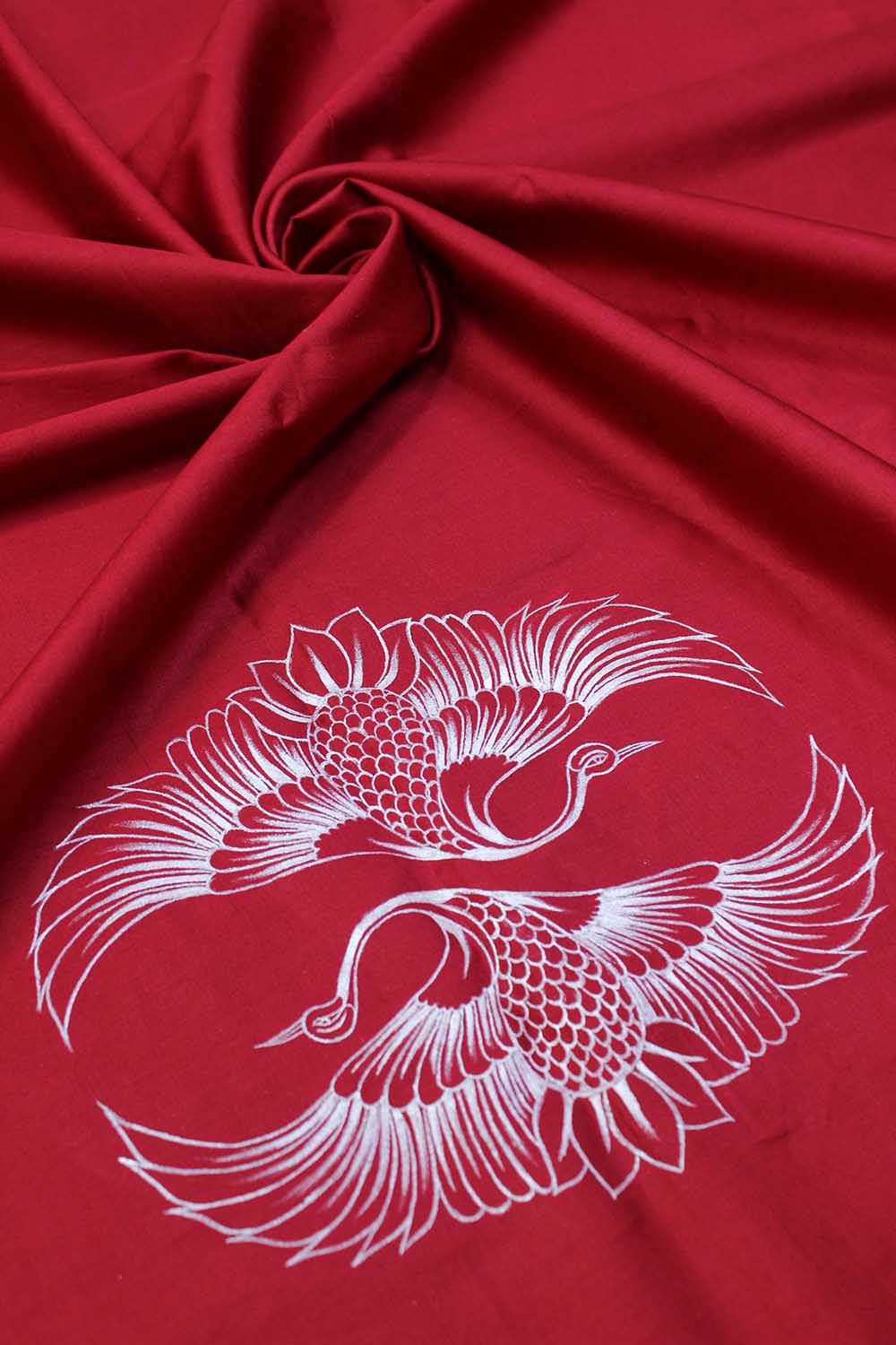 Red Hand Painted Cotton Satin Blouse Fabric ( 1 Mtr ) - Luxurion World