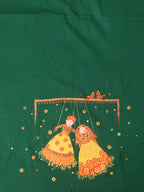 Green Hand Painted Cotton Satin Blouse Fabric ( 1 Mtr ) - Luxurion World