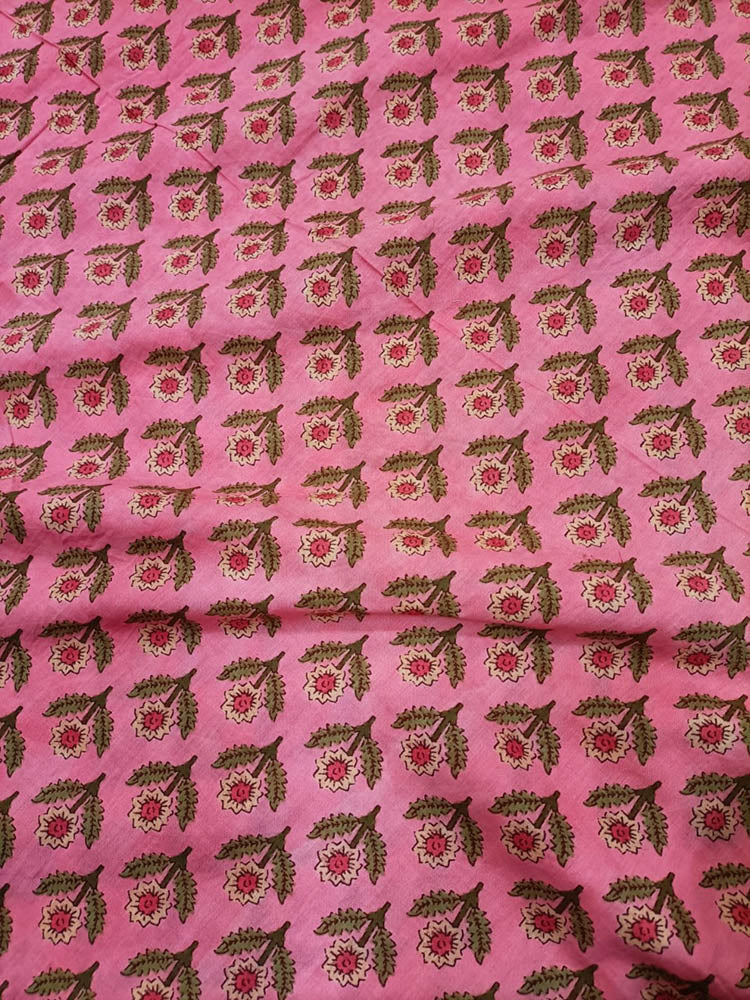 Pink Block Printed Cotton Fabric (1 Mtr)