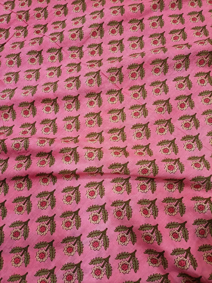 Pink Block Printed Cotton Fabric (1 Mtr) - Luxurion World
