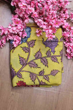 Yellow Pen Kalamkari Pure Silk Fabric (1 Mtr ) - Luxurion World