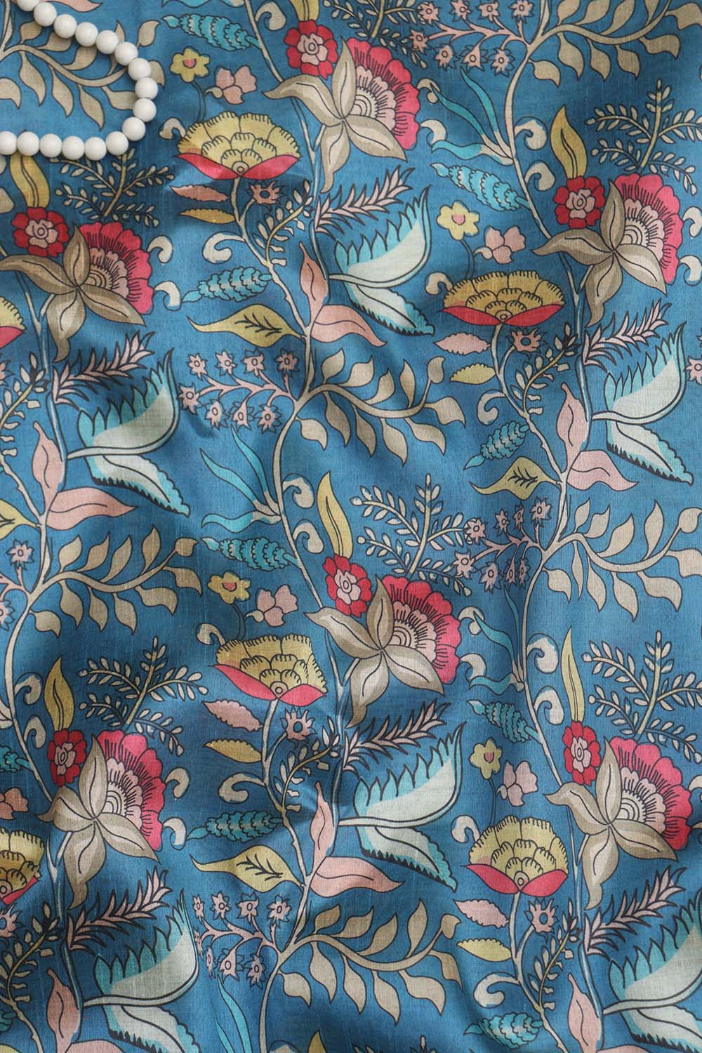 Blue Kalamkari Tussar Silk: Exquisite Digital Print ( 1 Mtr ) - Luxurion World