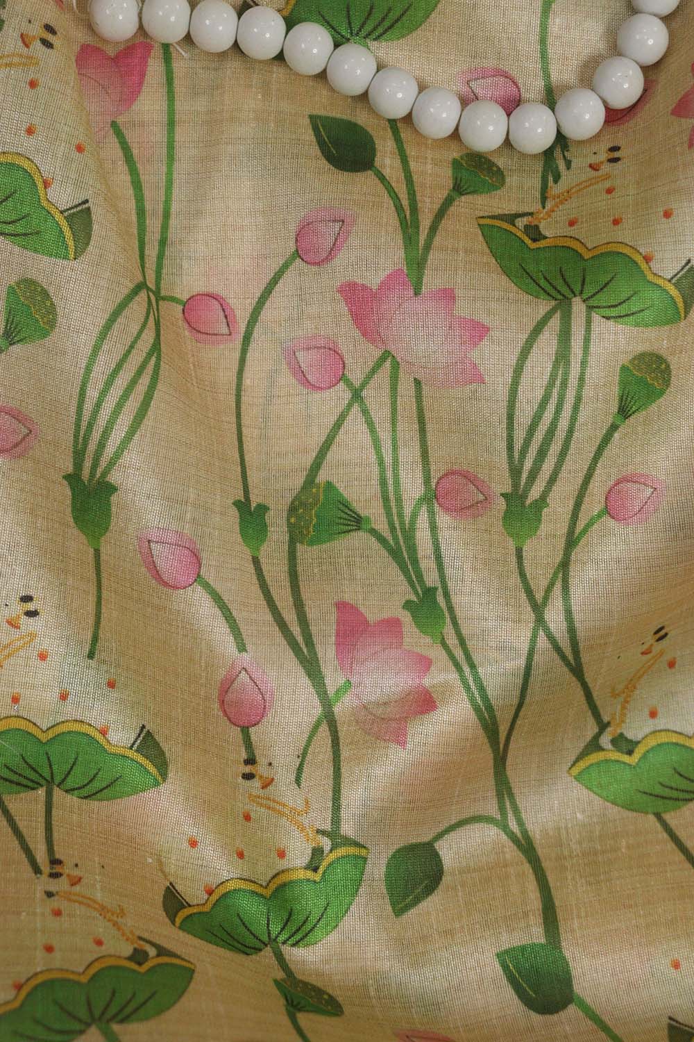 Pastel Pichwai Tussar Silk: Exquisite Digital Prints ( 1 Mtr ) - Luxurion World