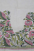 Shop White Embroidered Kantha Cotton Blouse Fabric - 1 Mtr - Luxurion World