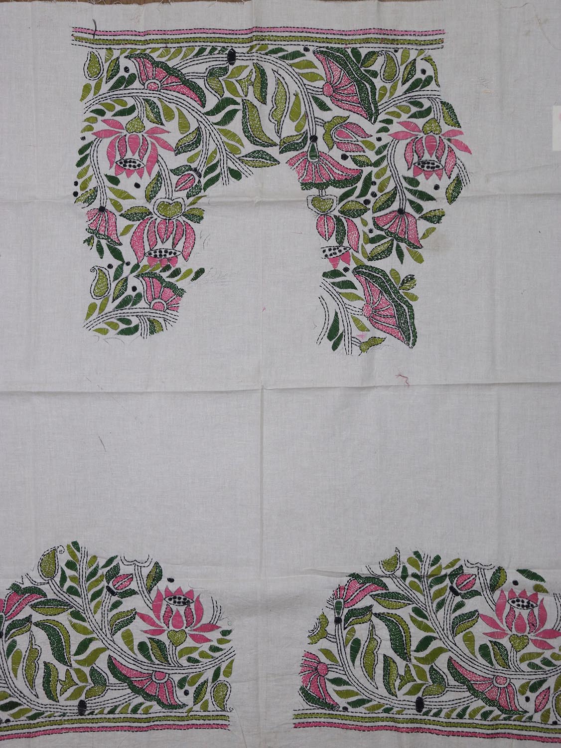 Shop White Embroidered Kantha Cotton Blouse Fabric - 1 Mtr - Luxurion World