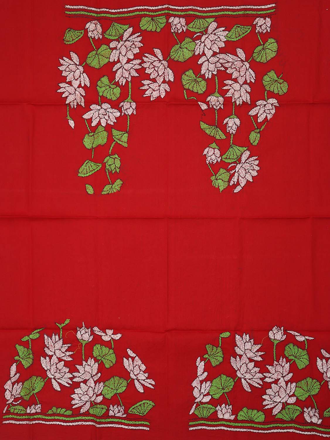 Shop Red Embroidered Kantha Cotton Blouse Fabric - 1 Mtr - Luxurion World