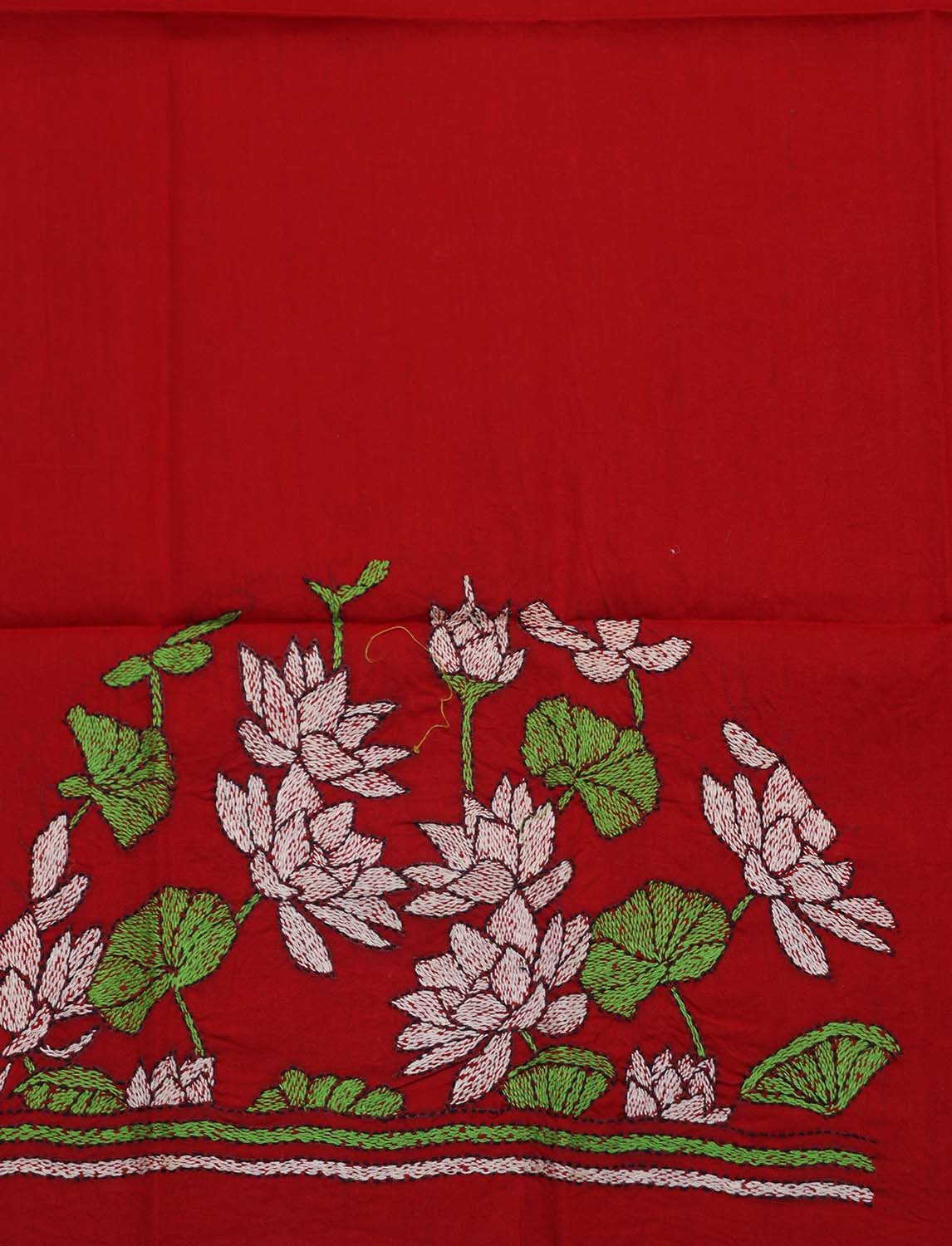 Shop Red Embroidered Kantha Cotton Blouse Fabric - 1 Mtr - Luxurion World