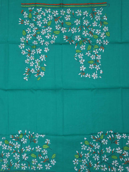 Shop Blue Embroidered Kantha Cotton Blouse Piece Fabric - 1 Mtr - Luxurion World