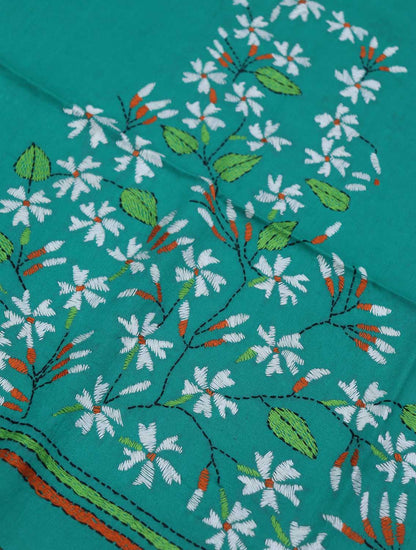 Shop Blue Embroidered Kantha Cotton Blouse Piece Fabric - 1 Mtr - Luxurion World