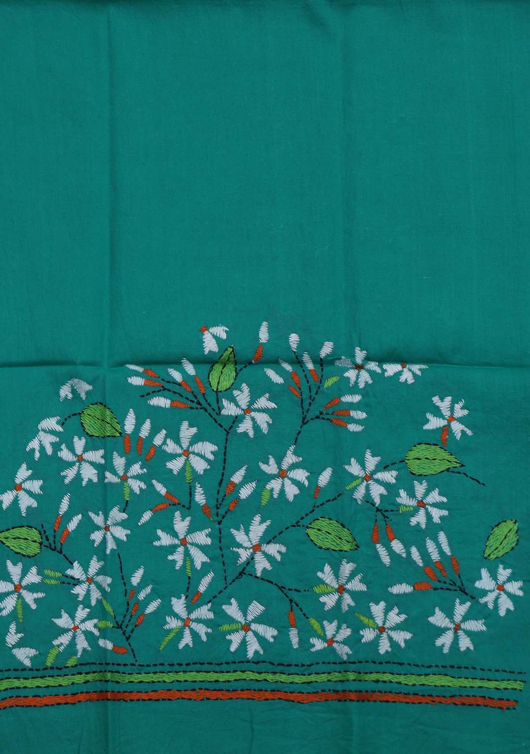 Shop Blue Embroidered Kantha Cotton Blouse Piece Fabric - 1 Mtr - Luxurion World