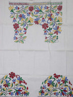 Shop White Embroidered Kantha Cotton Blouse Fabric - 1 Mtr - Luxurion World