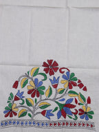 Shop White Embroidered Kantha Cotton Blouse Fabric - 1 Mtr - Luxurion World