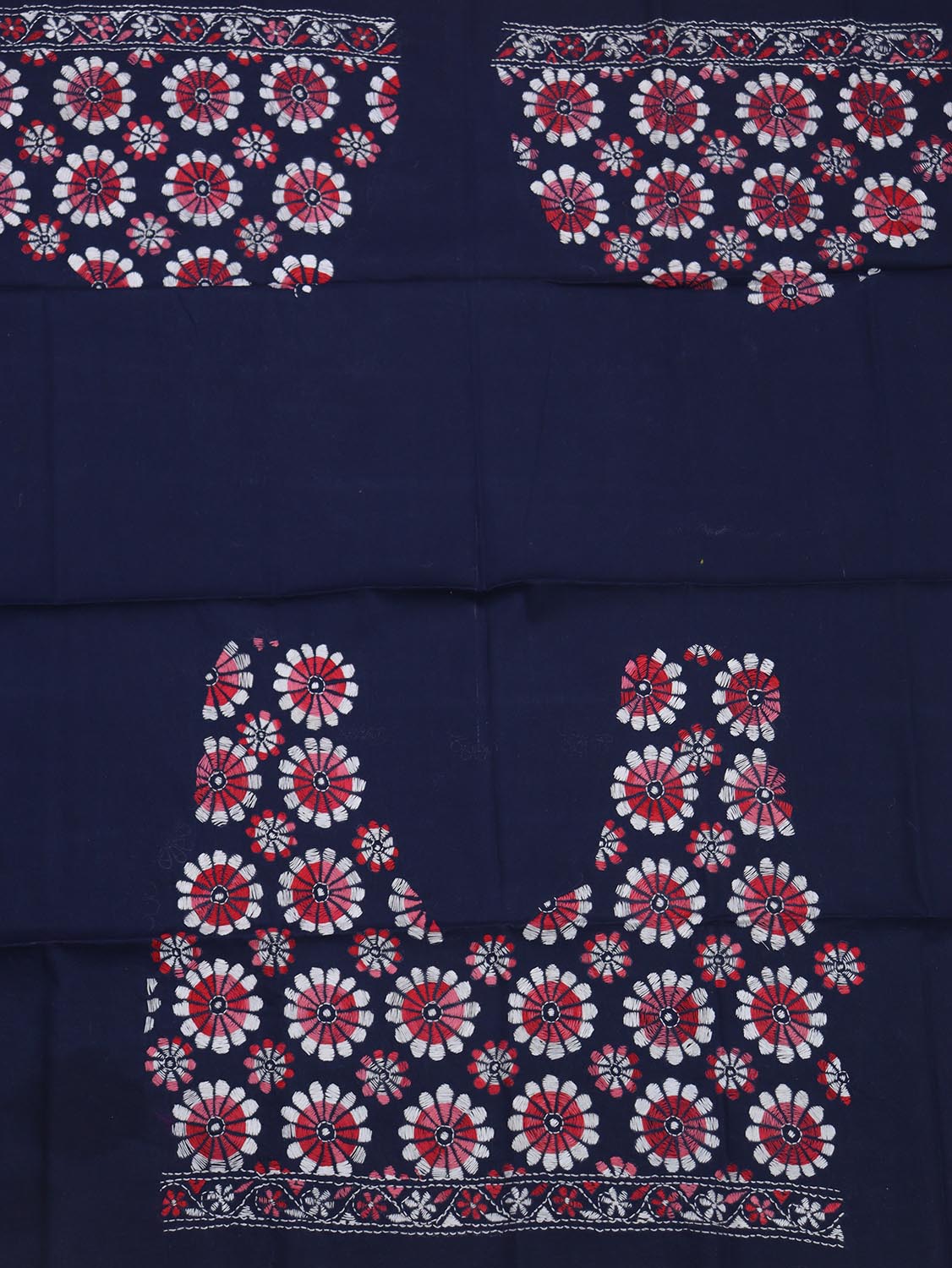Shop Blue Embroidered Kantha Cotton Blouse Piece Fabric - 1 Mtr - Luxurion World