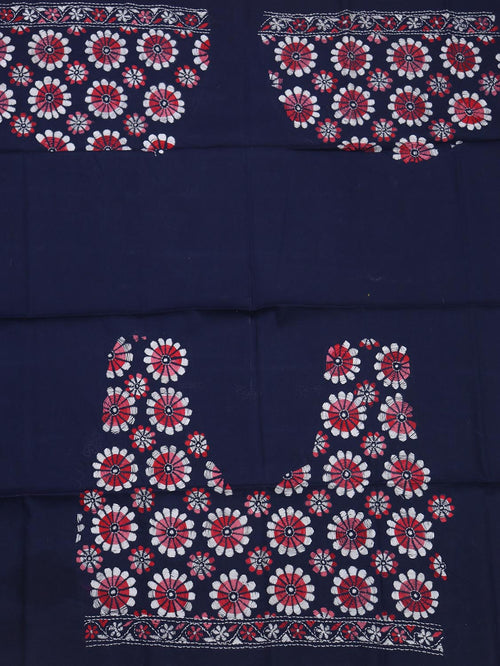 Shop Blue Embroidered Kantha Cotton Blouse Piece Fabric - 1 Mtr - Luxurion World