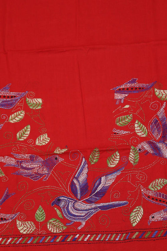 Shop Red Embroidered Kantha Cotton Blouse Piece Fabric (1 Mtr) Online - Luxurion World