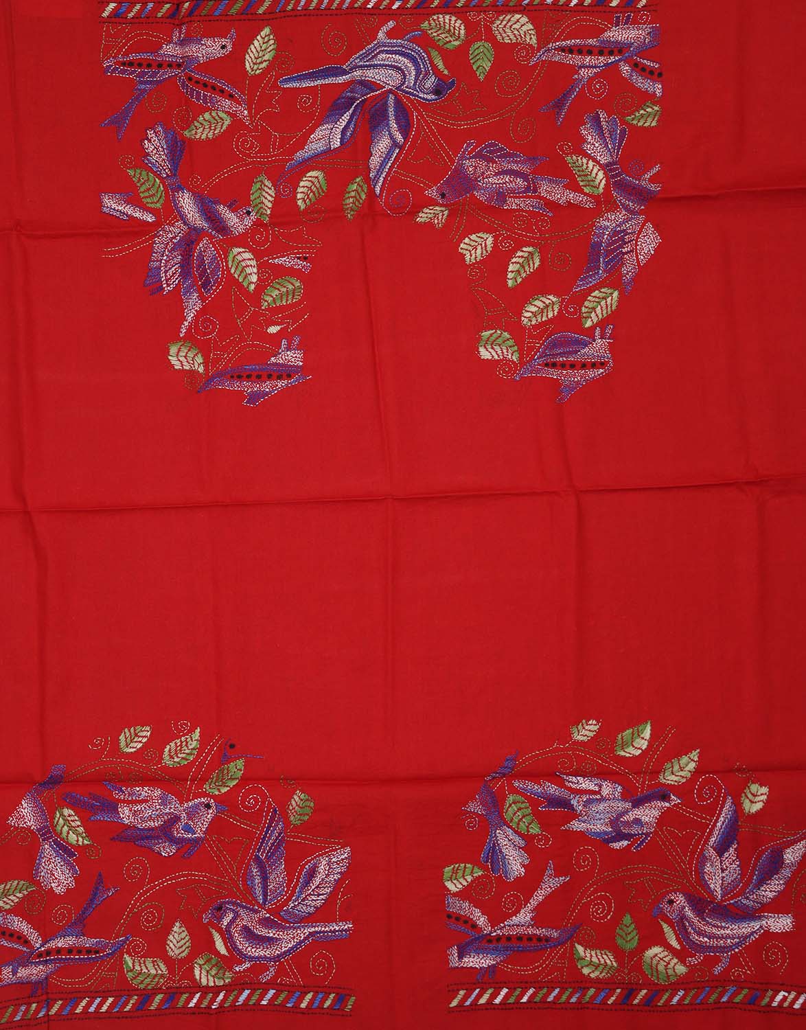 Shop Red Embroidered Kantha Cotton Blouse Piece Fabric (1 Mtr) Online - Luxurion World
