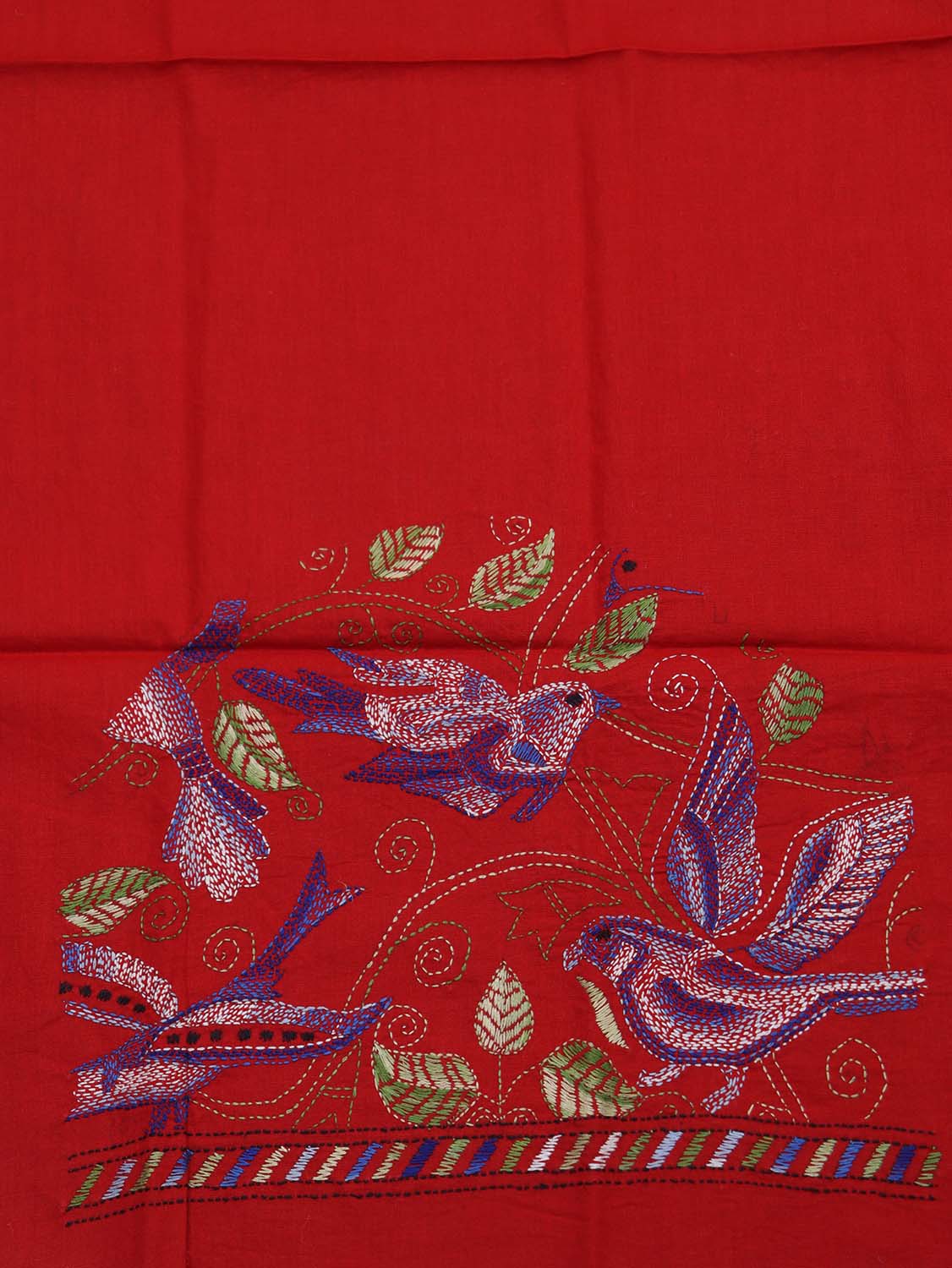 Shop Red Embroidered Kantha Cotton Blouse Piece Fabric (1 Mtr) Online - Luxurion World