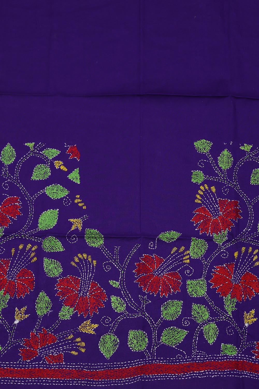 Shop Now: Purple Embroidered Kantha Cotton Blouse Fabric (1 Mtr) - Luxurion World