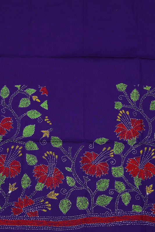 Shop Now: Purple Embroidered Kantha Cotton Blouse Fabric (1 Mtr)