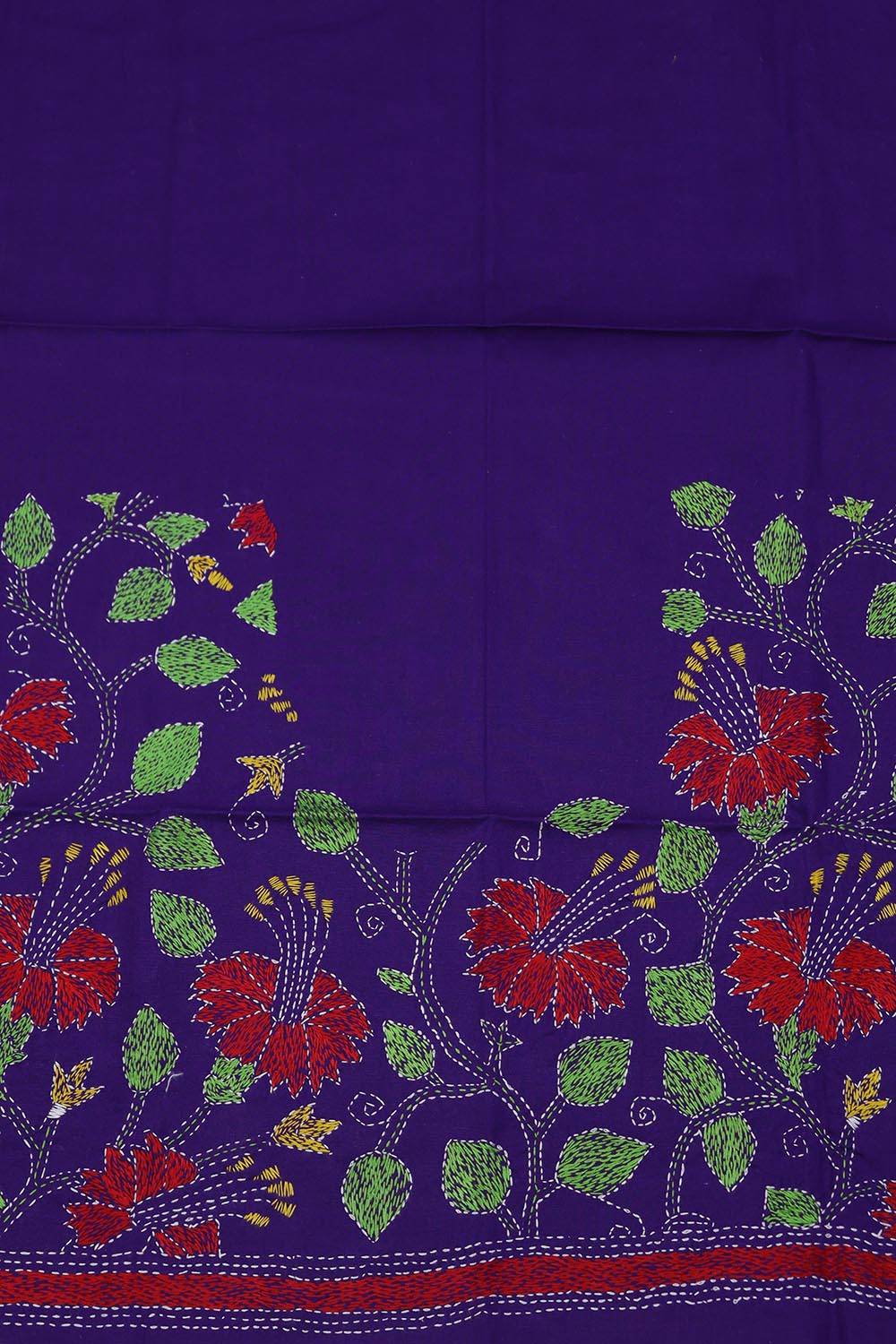 Shop Now: Purple Embroidered Kantha Cotton Blouse Fabric (1 Mtr) - Luxurion World