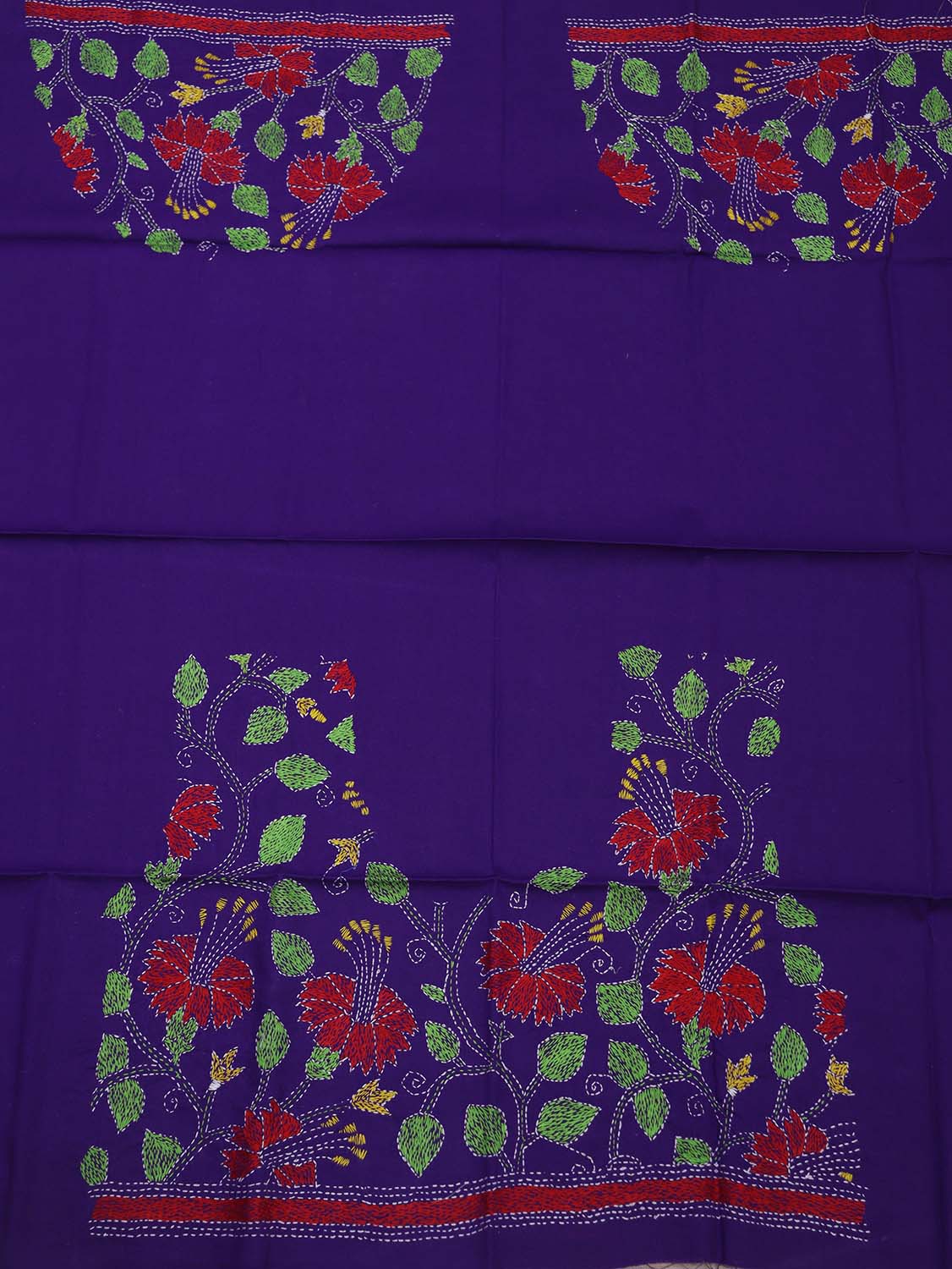 Shop Now: Purple Embroidered Kantha Cotton Blouse Fabric (1 Mtr) - Luxurion World