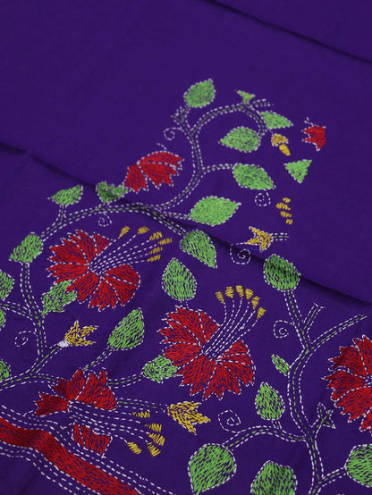Shop Now: Purple Embroidered Kantha Cotton Blouse Fabric (1 Mtr) - Luxurion World