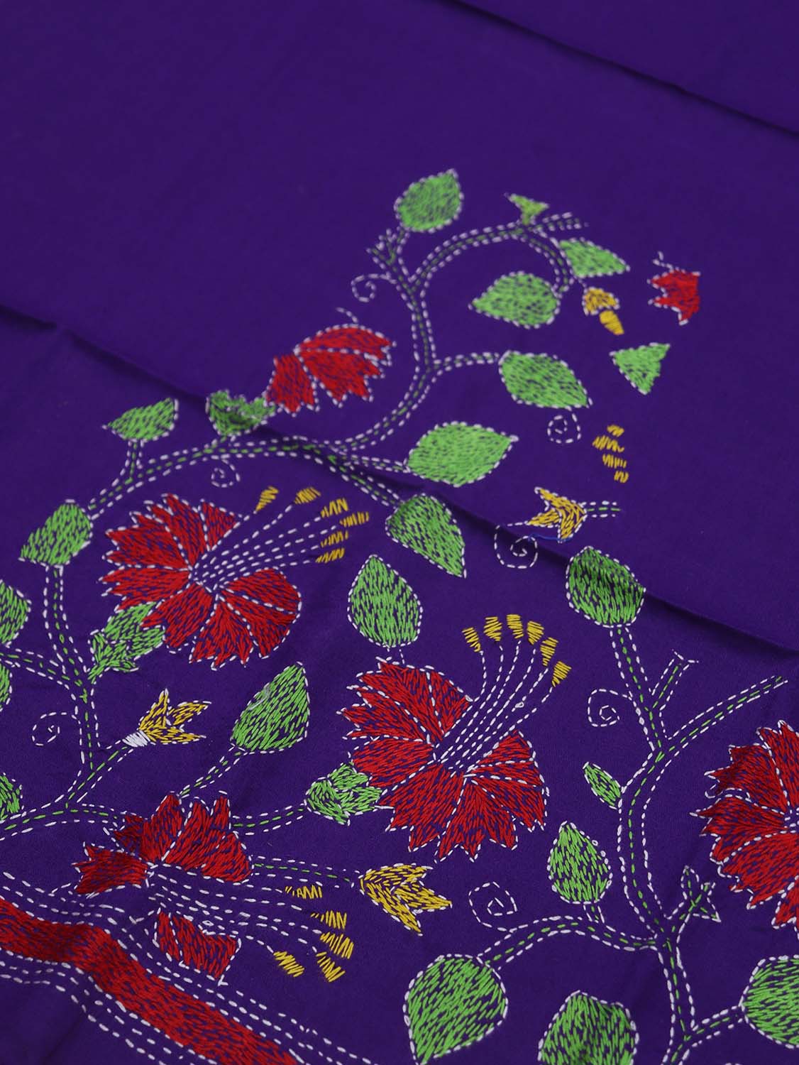 Shop Now: Purple Embroidered Kantha Cotton Blouse Fabric (1 Mtr) - Luxurion World